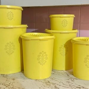 Vintage Yellow Tupperware Nesting Canisters - Set of 6 with Lids